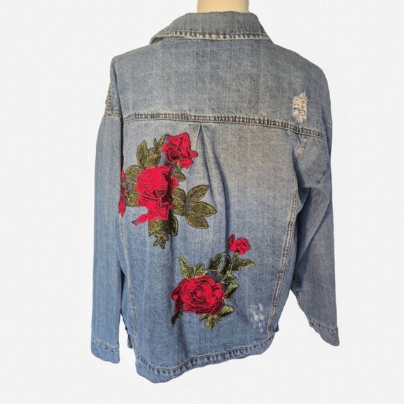 Rose Embroidered Jean Jacket, Size Large, Brand Highway Jeans - Picture 2 of 2